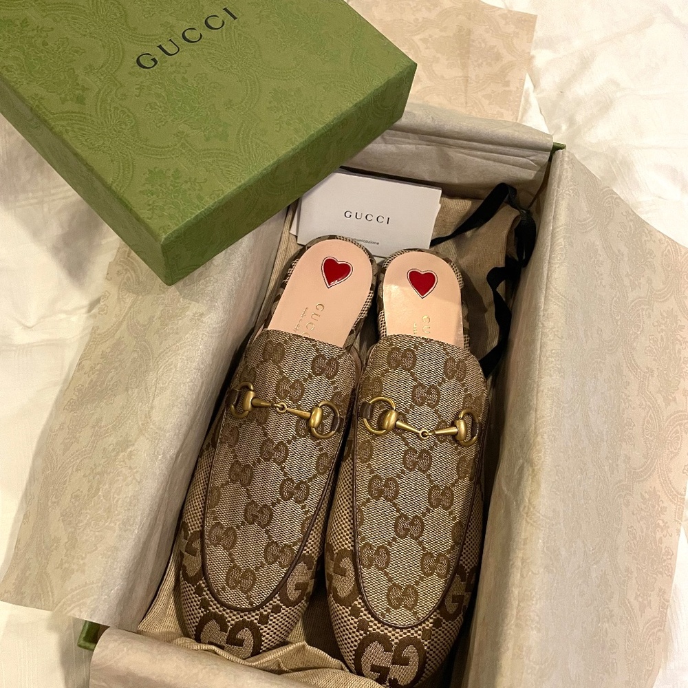 Authentic Gucci Women’s Princetown Slippers GG Canvas